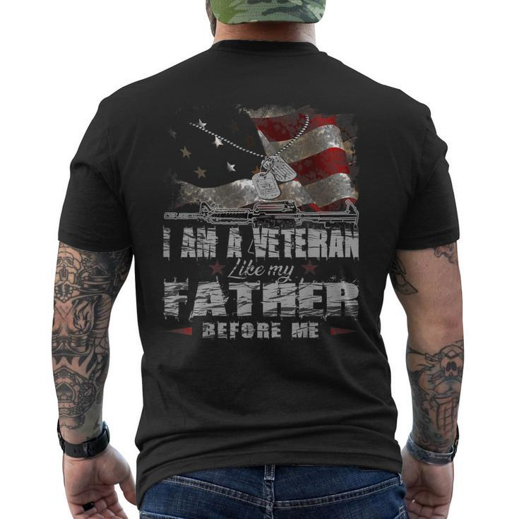 I Am A Veteran Like My Father Before Me Flag Usa Mens Back Print T-shirt