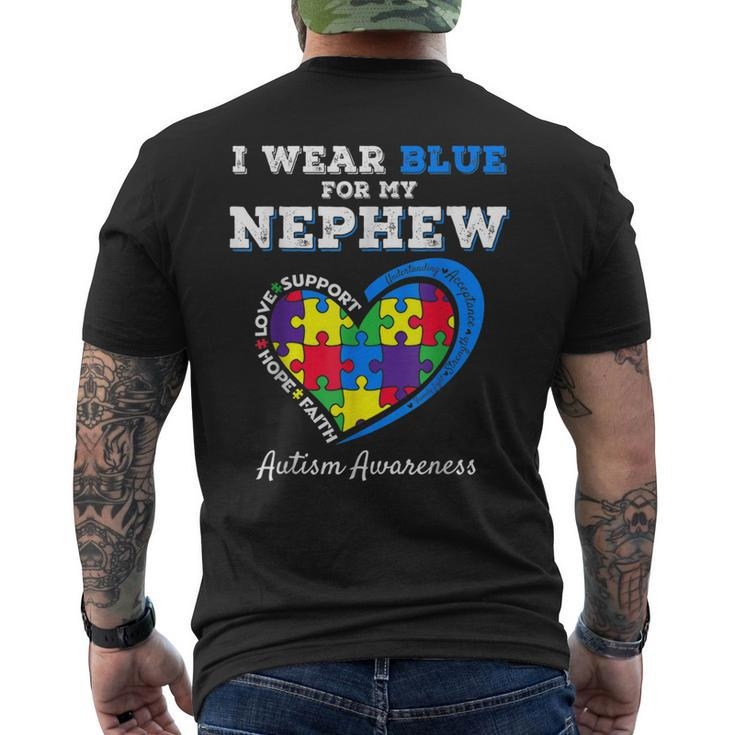 I Wear Blue For My Nephew Autism Awareness Uncle Aunt Puzzle Mens Back Print T-shirt