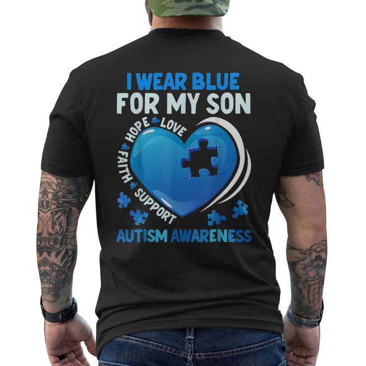 I Wear Blue For My Son Autism Awareness Day Autistic Mom Dad Mens Back Print T-shirt