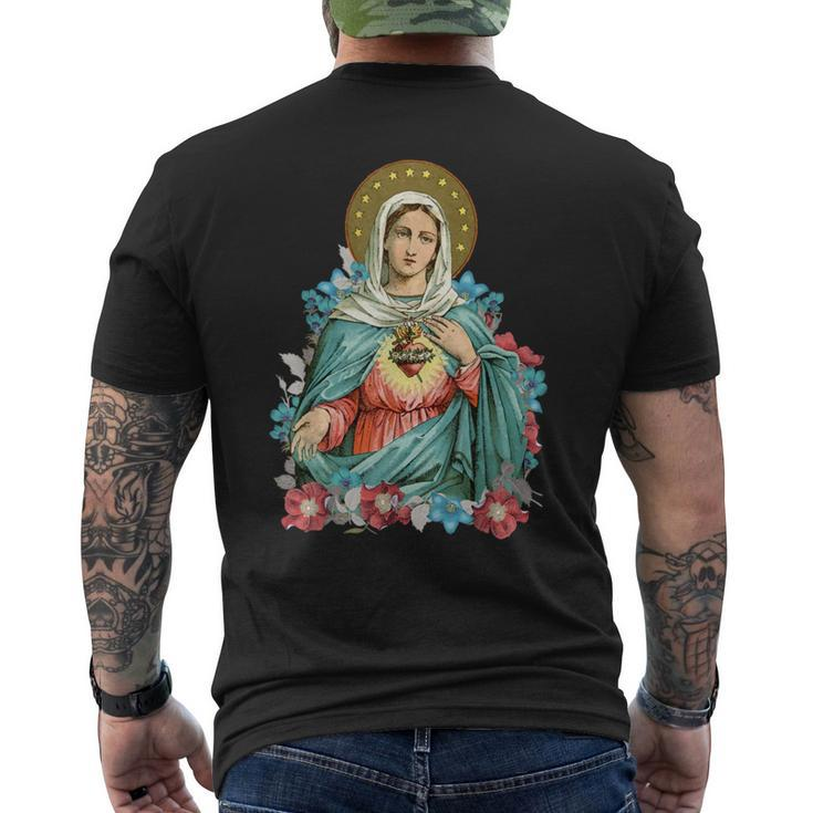 Immaculate Heart Of Mary Our Blessed Mother Catholic VintageMen's Back Print T-shirt