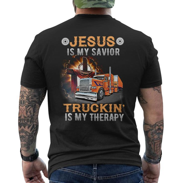 Jesus Is My Savior Truckin Is My Therapy Men's T-shirt Back Print