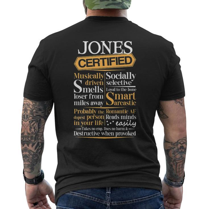 Jones Name Gift Certified Jones Mens Back Print T-shirt