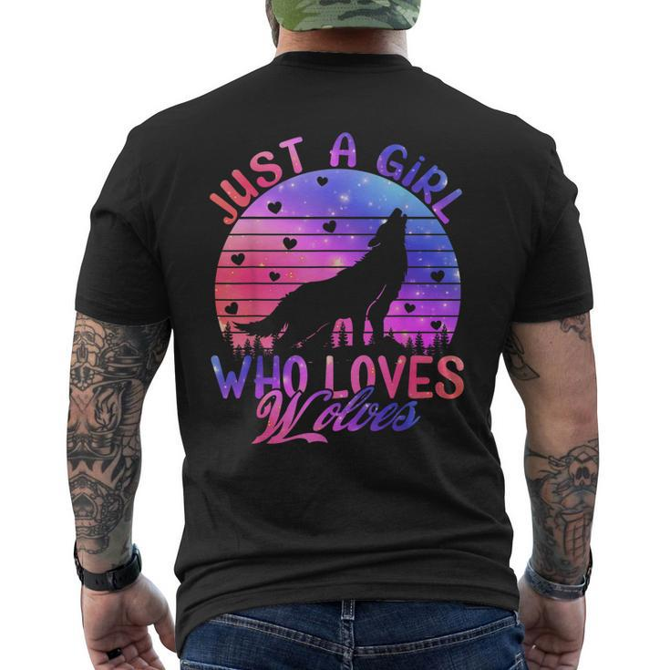 Just A Girl Who Loves Wolves Watercolor Cute Wolf Lover Gift  Mens Back Print T-shirt