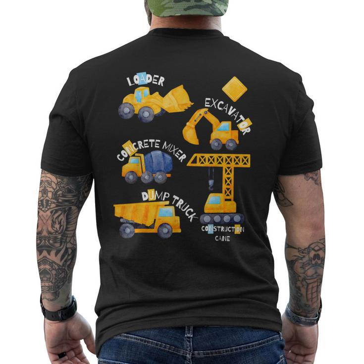 Kids Construction Vehicles Collage Men's Back Print T-shirt