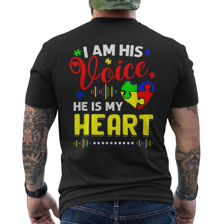 Kids I Am His Voice He Is My Heart Autism Awareness Mom Dad Mens Back Print T-shirt