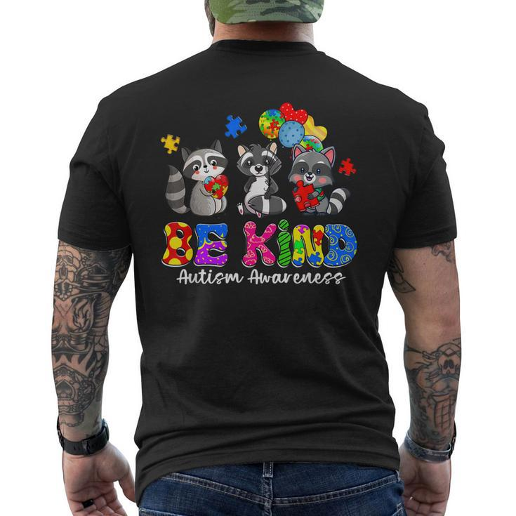 Be Kind Raccoon Puzzle Pieces Autism Awareness Men's Back Print T-shirt