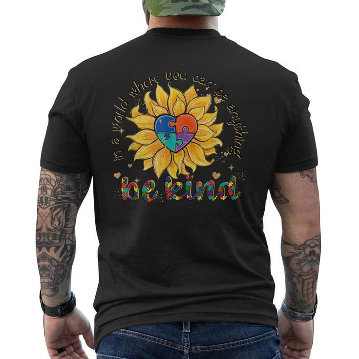 Be Kind Sunflower Autism Mom Dad Women Kids Autism Awareness Men's Back Print T-shirt