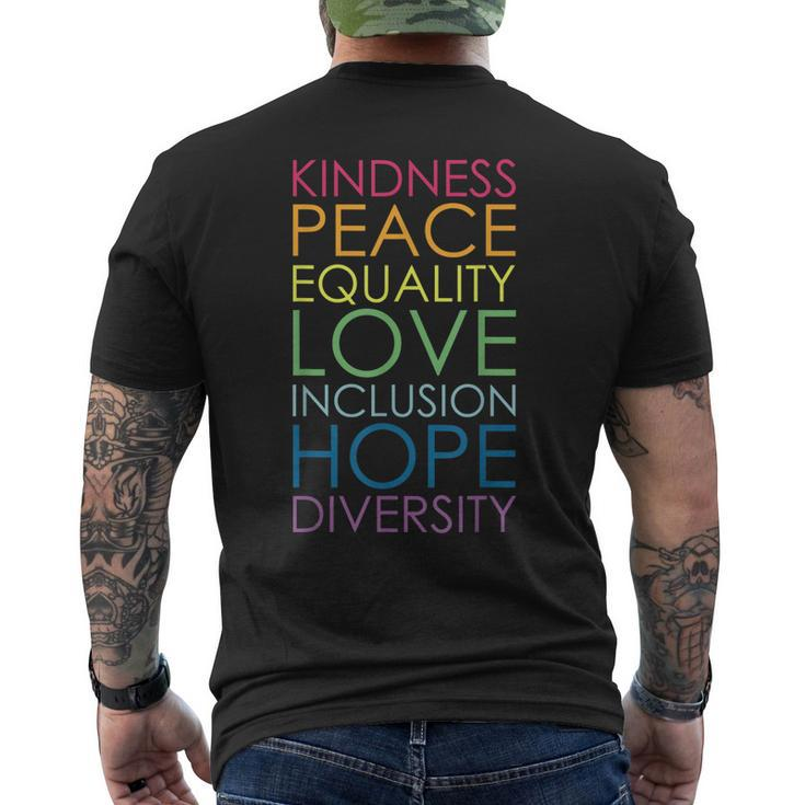 Kindness Peace Equality Love Inclusion Hope Diversity Men's Back Print T-shirt