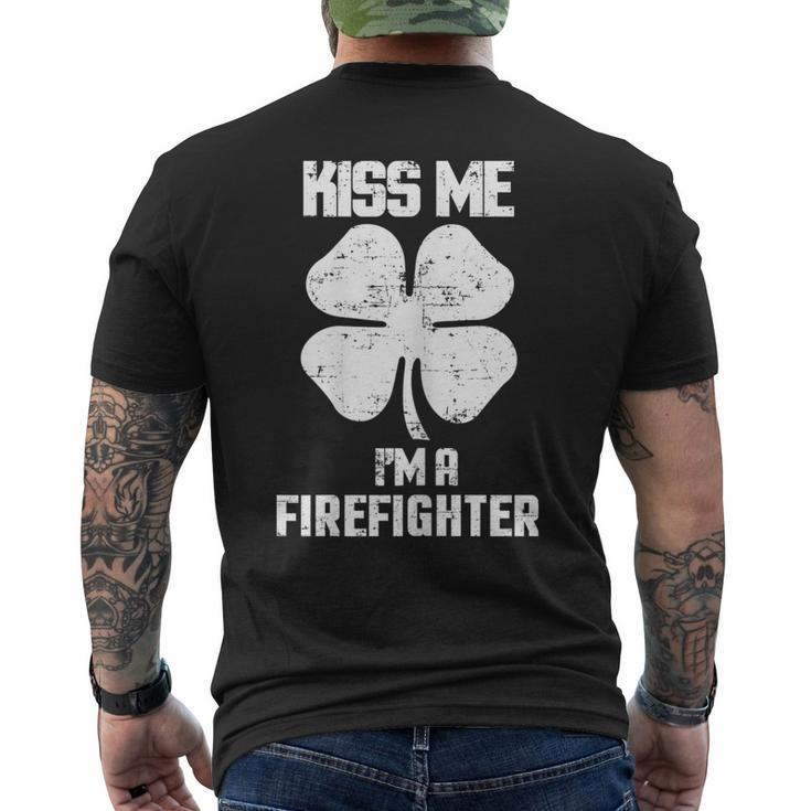 Kiss Me Im A Firefighter Shirt St Patricks Day Clothes Men's Back Print T-shirt