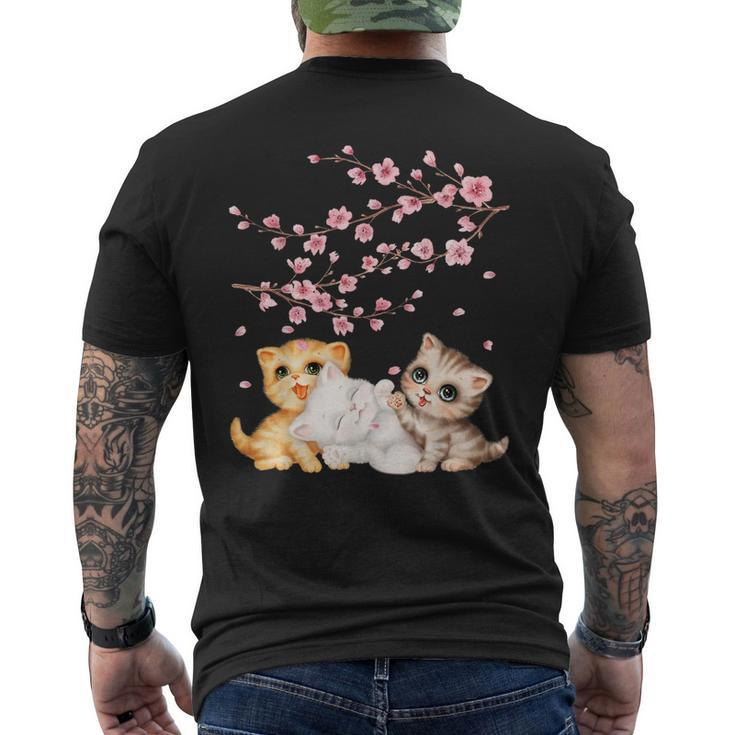 Kitten Lover Japanese Cherry Blossom Cat Art Kitten  Mens Back Print T-shirt