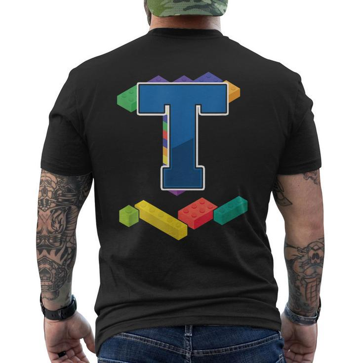 Letter T Master Builder Alphabet Last Name Building Blocks Men's Back Print T-shirt