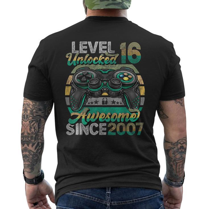 Level 16 Unlocked Awesome Since 2007 16Th Birthday Gaming Men's T-shirt Back Print