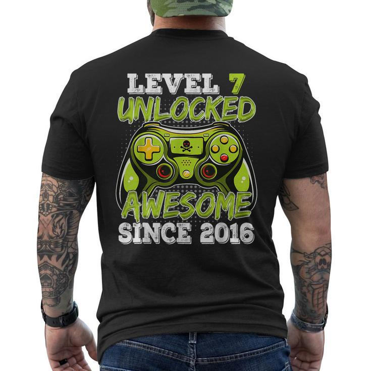 Level 7 Unlocked Birthday Awesome Since 2016 7 Years Old Men's Back Print T-shirt