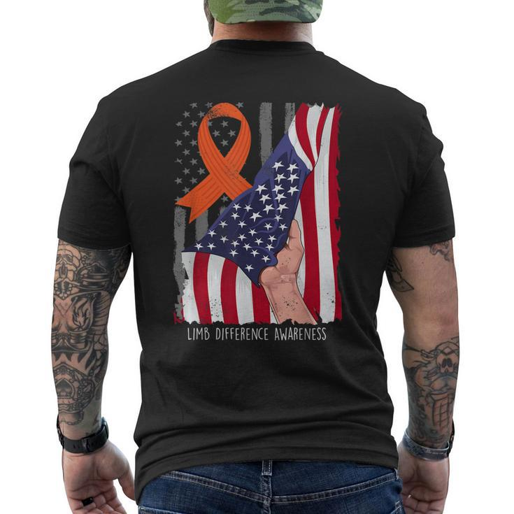 Limb Difference Awareness American Flag Orange Ribbon Men's T-shirt Back Print