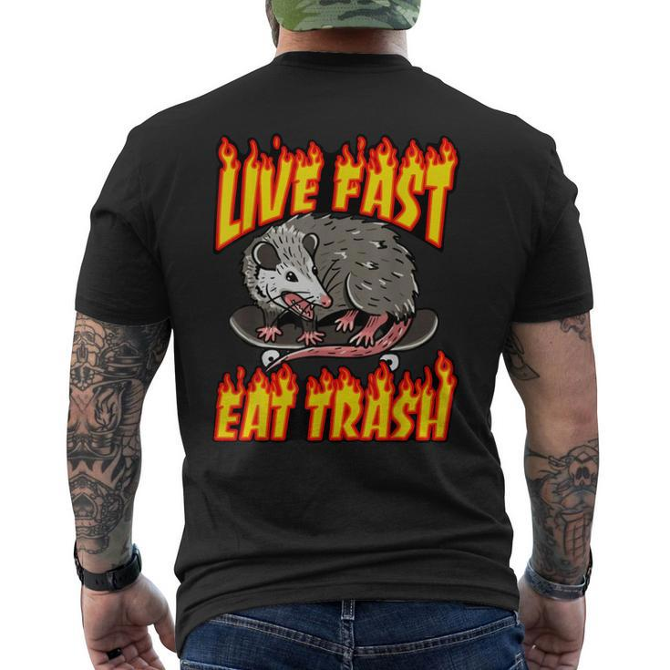 Live Fast Eat Trash Possum Vintage Skateboard Opossum Men's T-shirt Back Print