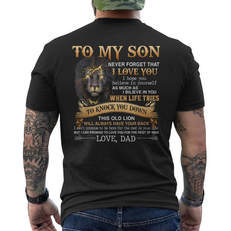 Love Dad Lion To My Son Never Forget That I Love You Mens Back Print T-shirt
