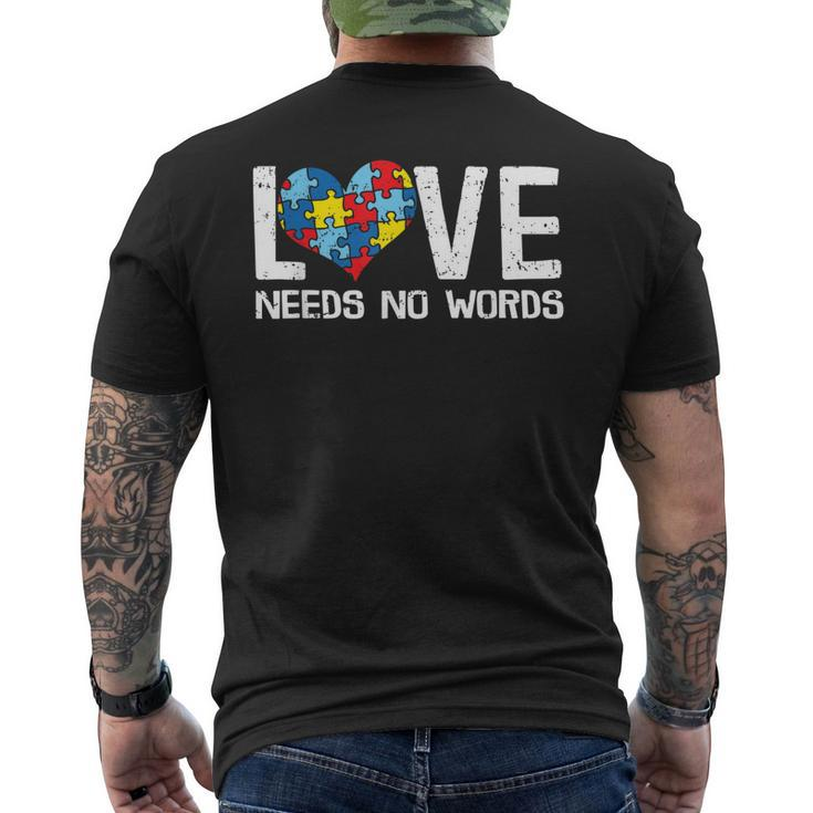 Love Needs No Words Autism Puzzle Heart Wear Your Blue April Men's Back Print T-shirt