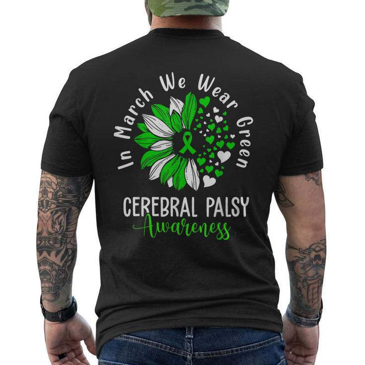 In March We Wear Green Cerebral Palsy Cp Awareness Sunflower Men's Back Print T-shirt