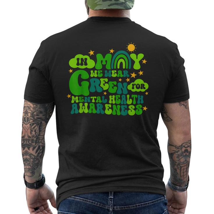 In May We Wear Green Retro Mental Health Awareness Month Men's Back Print T-shirt