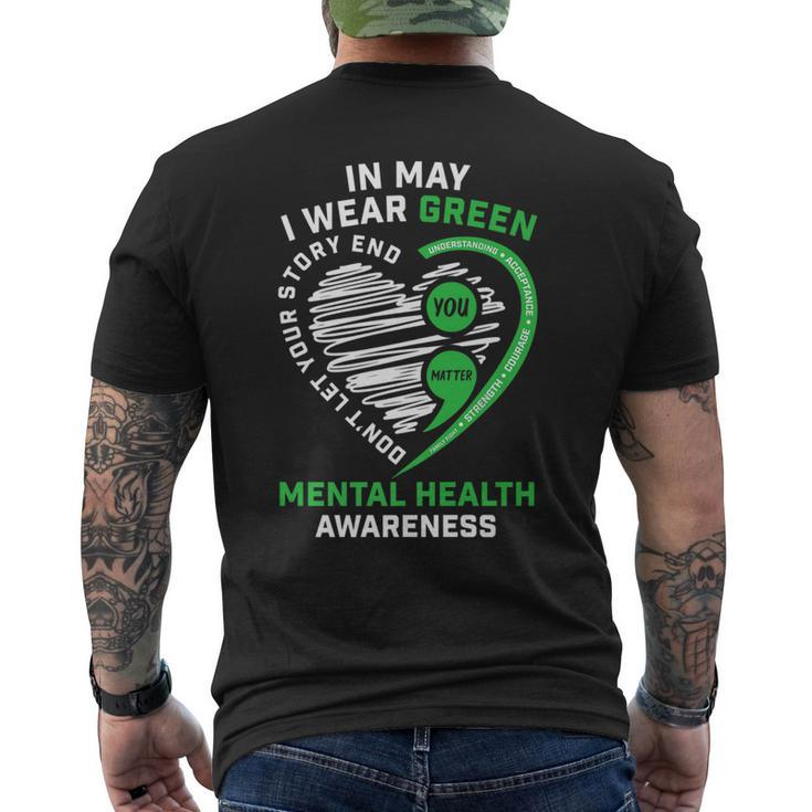 In May We Wear Green Semicolon Mental Health Awareness Month Men's Back Print T-shirt