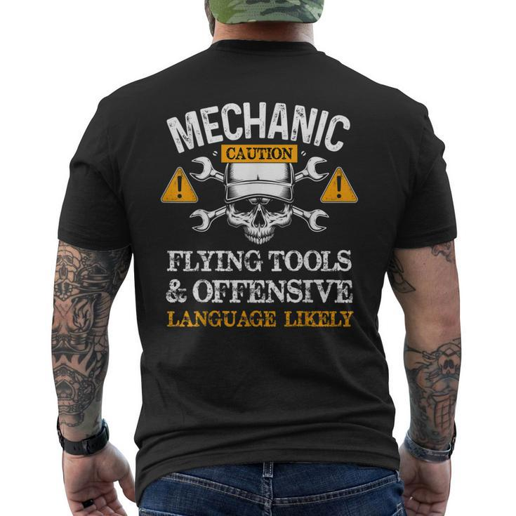 Mechanic Caution Flying Tools And Offensive Language Men's T-shirt Back Print