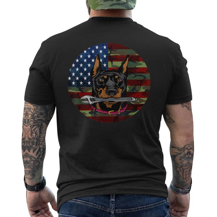 Mechanic Doberman American Flag Camouflage Army Dobie Camo Men's Back Print T-shirt