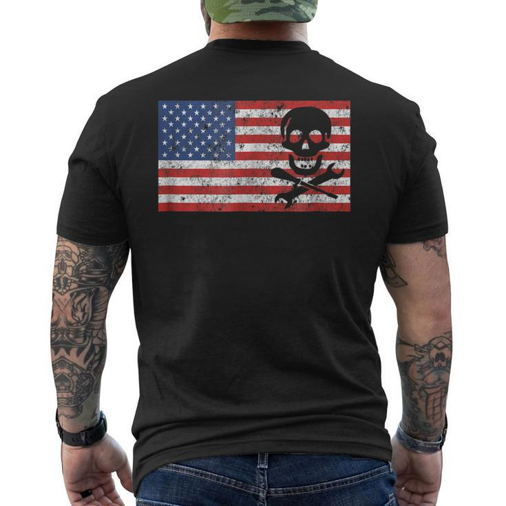 Mechanic T  Gifts Skull Usa Flag 4Th Of July Men Mens Back Print T-shirt