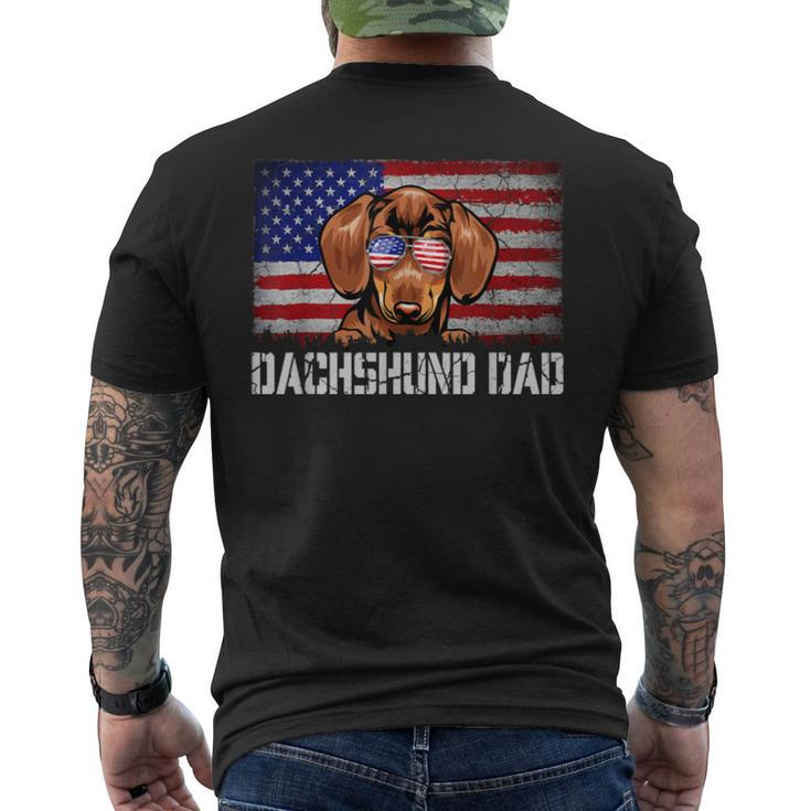 Mens Patriotic Dachshund Dad American Flag 4Th Of July  Bbmmkr Men's Crewneck Short Sleeve Back Print T-shirt