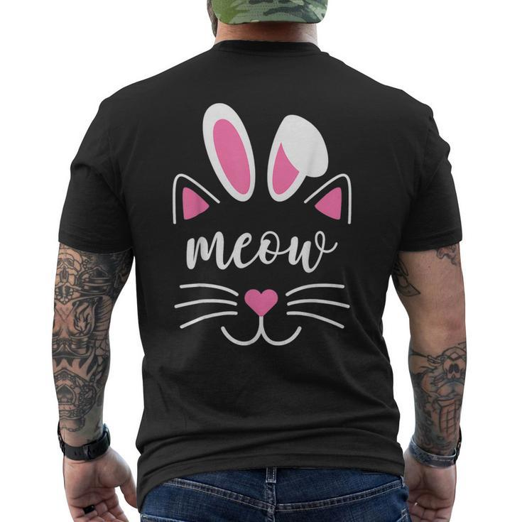 Meow Cat Face Easter Day Bunny Ears Cat Lover Men's Back Print T-shirt