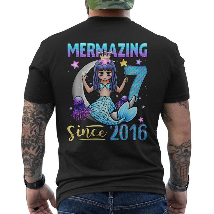 Mermaid Birthday Girl 7 Years Old Mermaid 7Th Birthday Girls Men's Back Print T-shirt