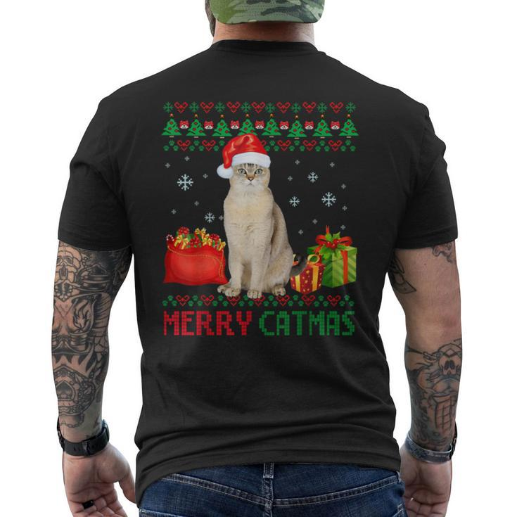 Merry Catmas Cat Ugly Christmas Burmilla Mom Dad Men's Back Print T-shirt