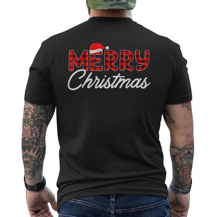 Merry Christmas Buffalo Plaid Red Santa Hat Xmas Pajamas V2 Men's T-shirt Back Print