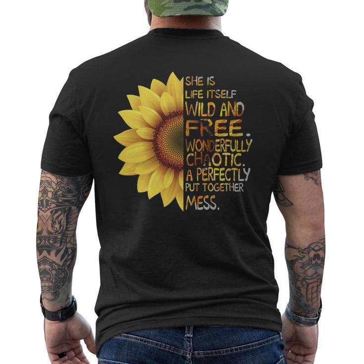 Mother Grandma Sunflower She Was Life Itself Wild And Free 45 Mom Grandmother V2 Men's Crewneck Short Sleeve Back Print T-shirt