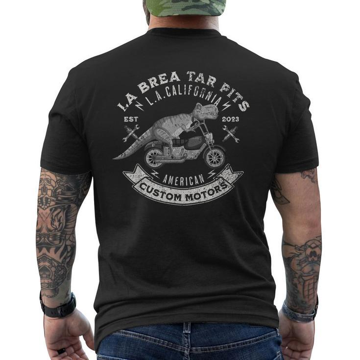 Motorcycle Biker La Brea Tar Pits LA California T-Rex  Mens Back Print T-shirt