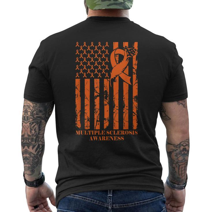 Ms Warrior Multiple Sclerosis Awareness Ribbon Usa Flag Men's Back Print T-shirt