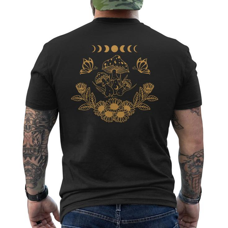 Mushroom & Butterfly With Floral And Moon Phase Men's Back Print T-shirt