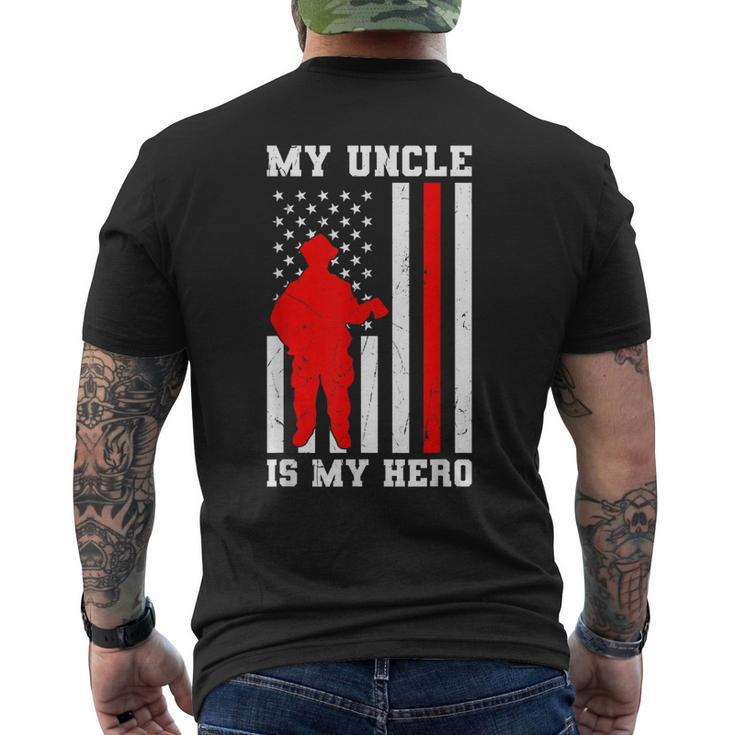 My Uncle Is My Hero Firefighter Thin Red Line Flag Mens Back Print T-shirt