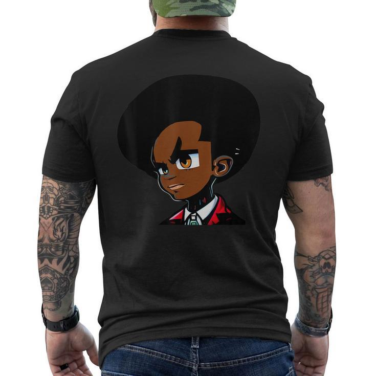 Natural Hair Afro Young Black Student Men's Back Print T-shirt