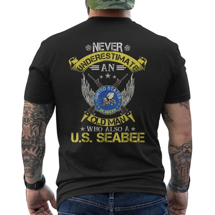Never Underestimate An Old Man Us Seabee Military Veteran Mens Back Print T-shirt