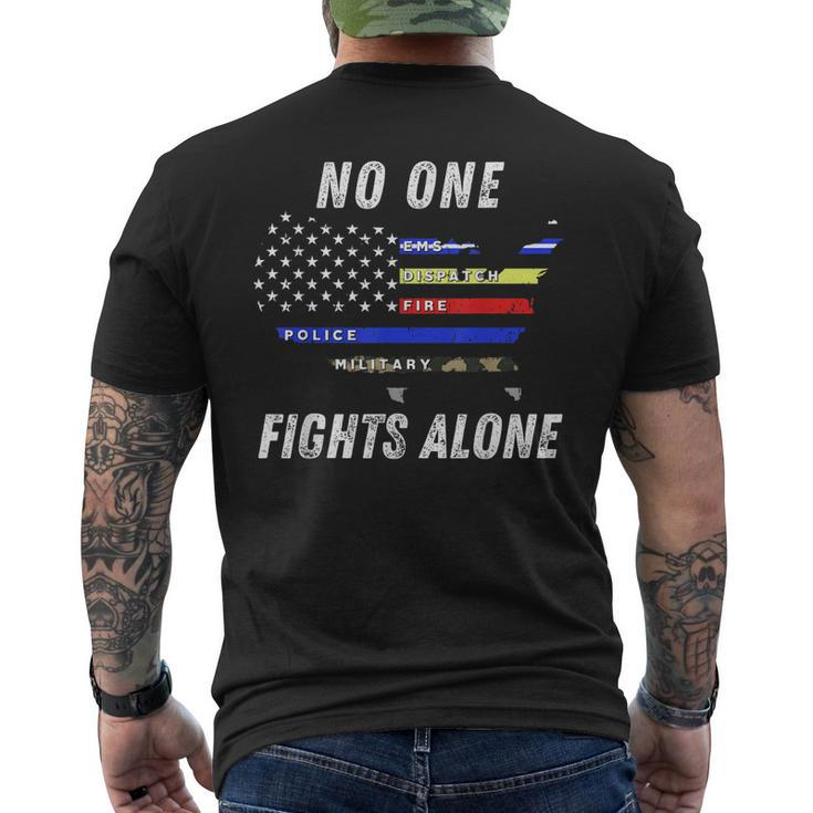 Noonefightsalone Usa Flag Police Military First Responder Mens Back Print T-shirt