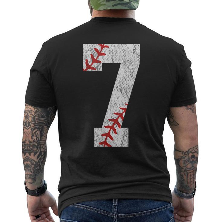 Number 7 Vintage 7Th Birthday Baseball Lover 7 Years Old Men's T-shirt Back Print