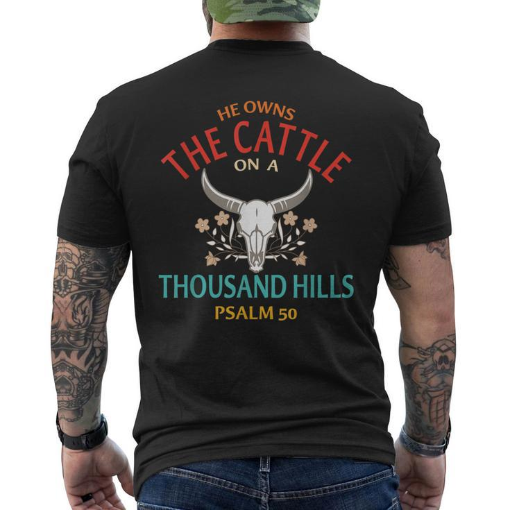 He Owns The Cattle On A Buffalo Thousand Hills Psalm 50 Men's Back Print T-shirt