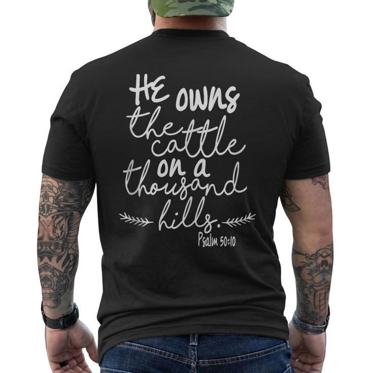 He Owns The Cattle On A Thousand Hills Psalm 5010 Men's Back Print T-shirt