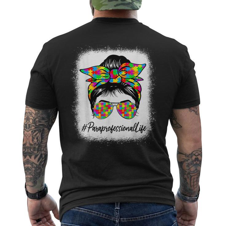 Paraprofessional Messy Bun Supporting Autism Awareness Month Men's Back Print T-shirt