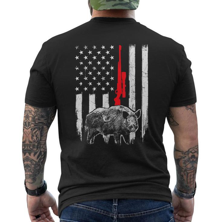 Patriotic American Usa Flag - Boar Hunting Wild Hog Hunter Men's Back Print T-shirt