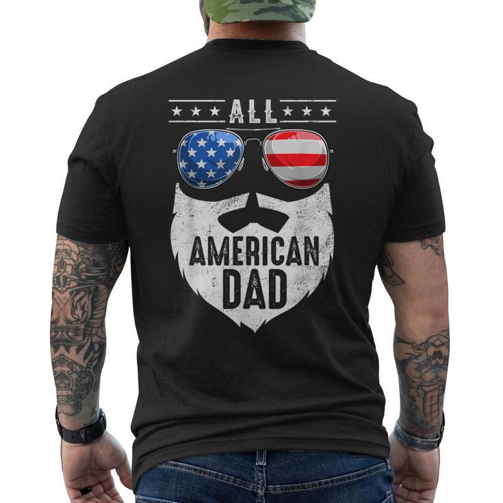 Patriotic Dad Beard Fathers Day All American Dad 4Th Of July Mens Back Print T-shirt