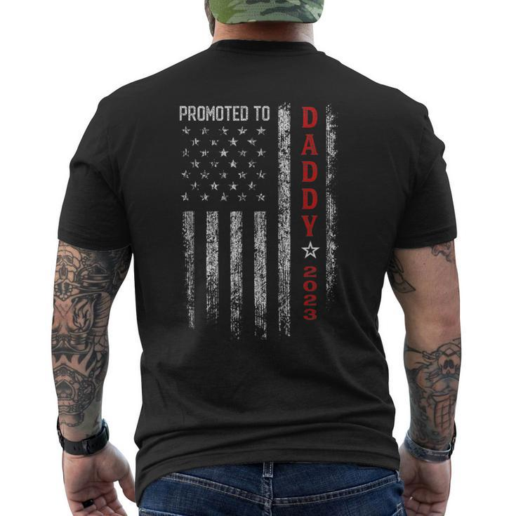 Patriotic Mens Promoted To Daddy Est 2023 First Time Dad Mens Back Print T-shirt