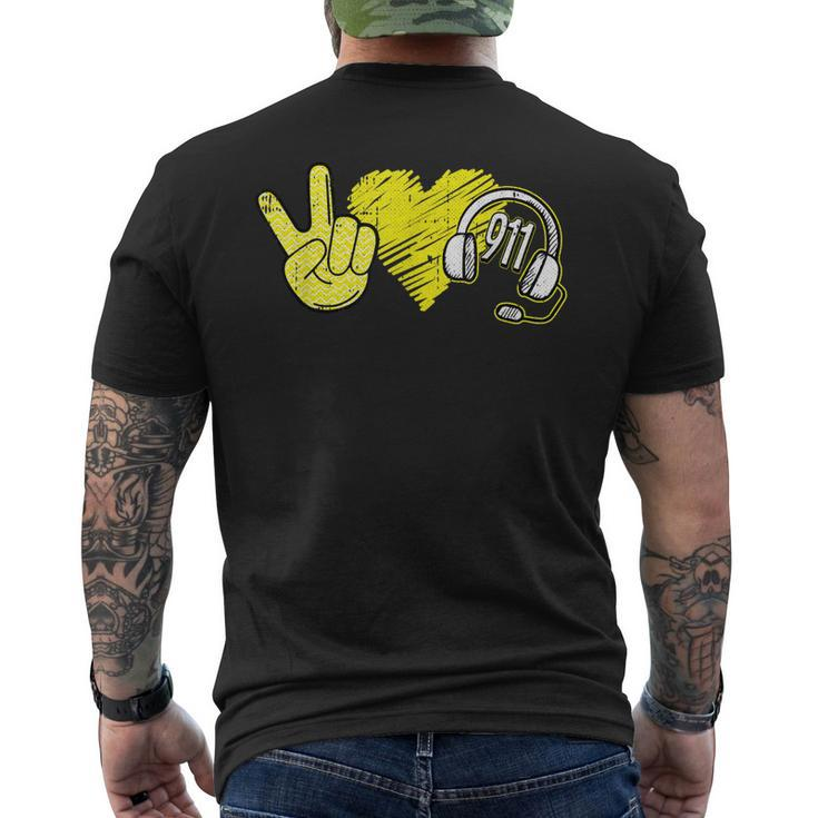 Peace Love 911 Dispatcher Thin Gold Line Dispatch Operator Men's Back Print T-shirt