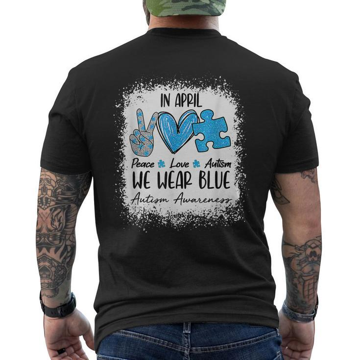 Peace Love Autism In April We Wear Blue For Autism Awareness Men's Back Print T-shirt
