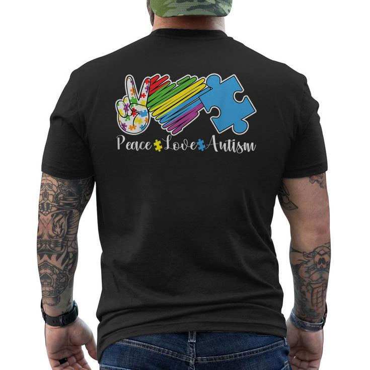 Peace Love Autism Puzzle In April We Wear Blue For Autism Men's Back Print T-shirt